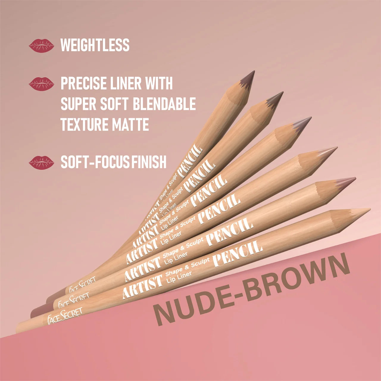 VaultHaus blendable lip liner kit with six nude-brown shades for precise, soft-focus finish