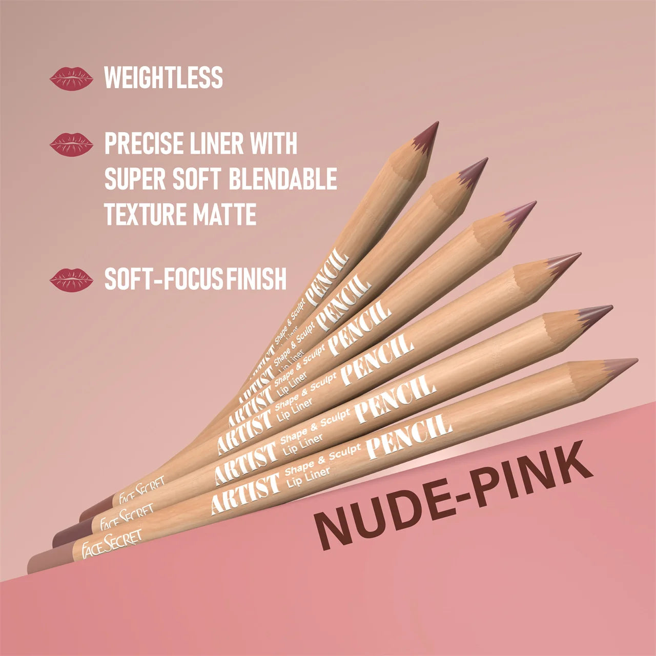 VaultHaus blendable lip liner kit featuring six nude-pink liners for precise shaping and soft-focus finish