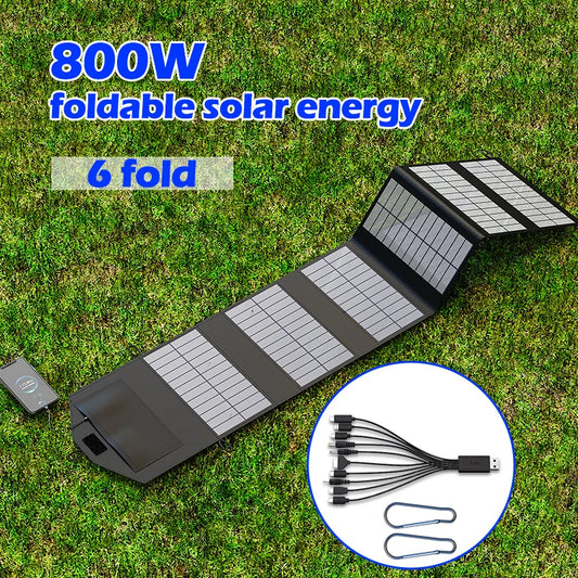 VaultHaus 800W camping portable solar panel charger foldable with six panels and multiple charging connectors