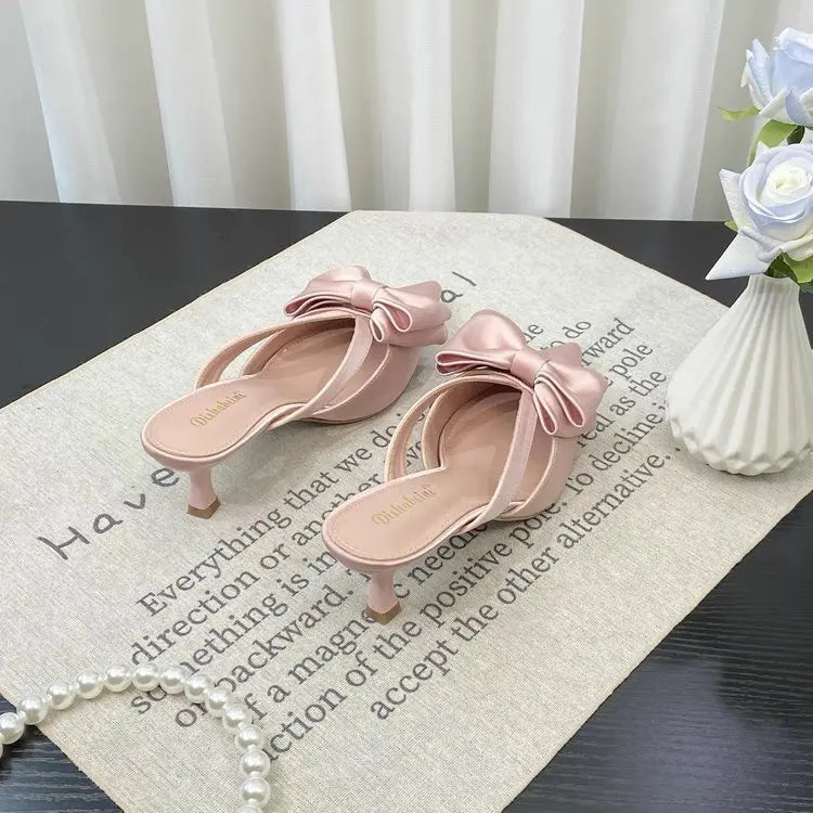 VaultHaus French style pink slippers with a charming bow for a chic and stylish look
