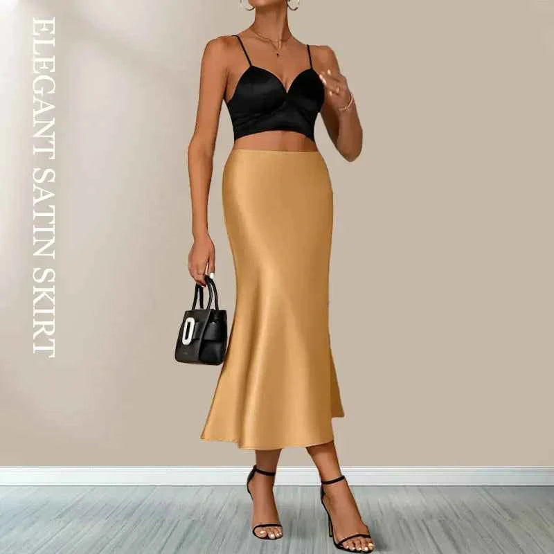 Women's Satin Elegant Midi Skirt in 3 Colours