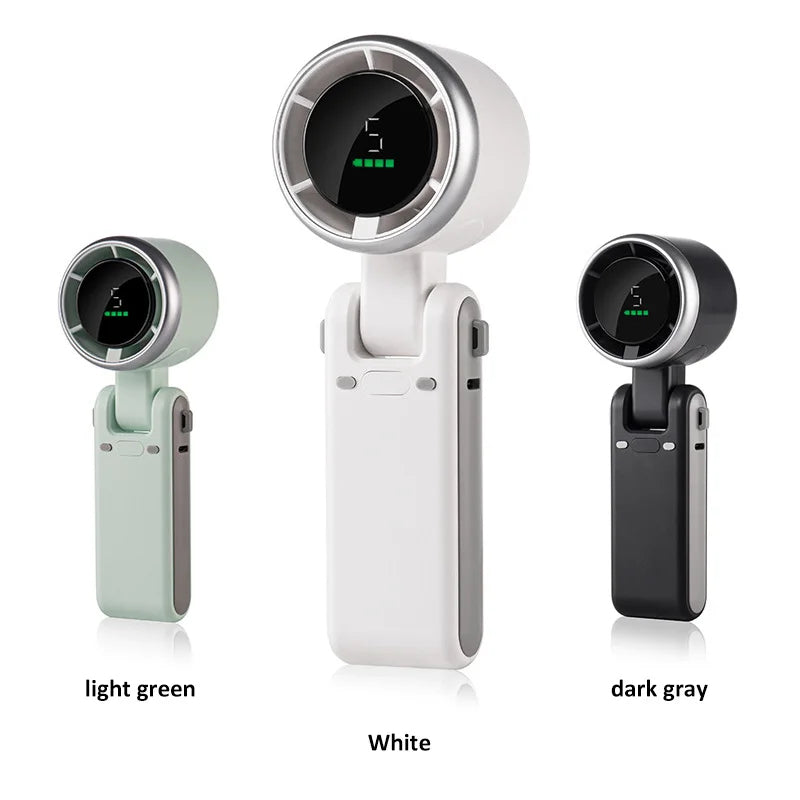VaultHaus handheld turbo fan in light green white and dark gray with digital display