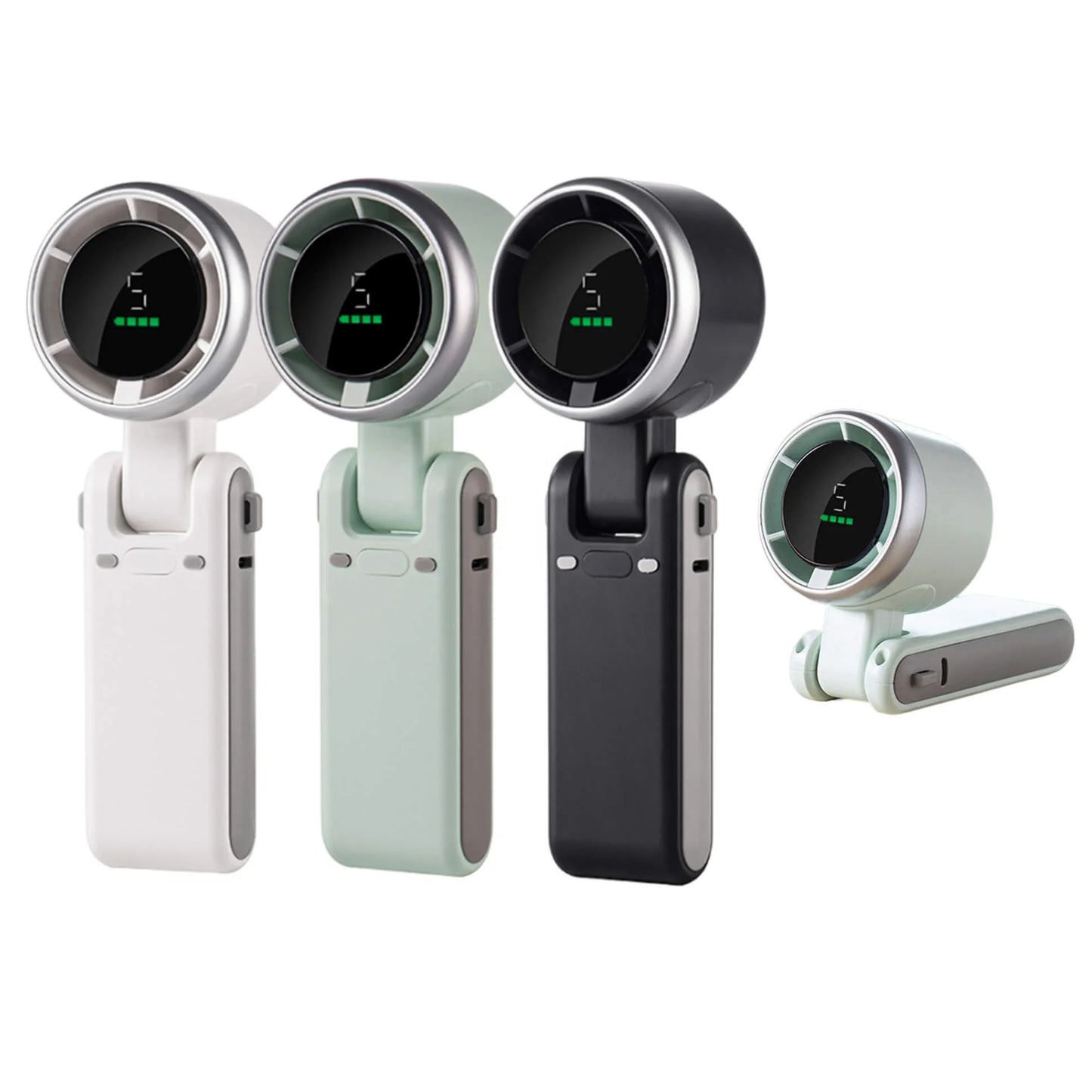 VaultHaus handheld turbo fan in white green and black with foldable design for portable cooling