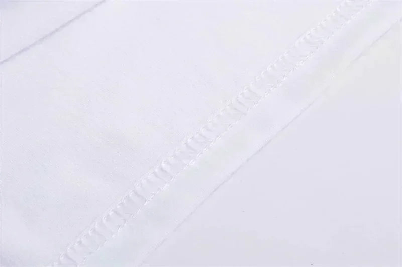 Close-up of a white handyman dad t-shirt showcasing detailed stitching and fabric texture
