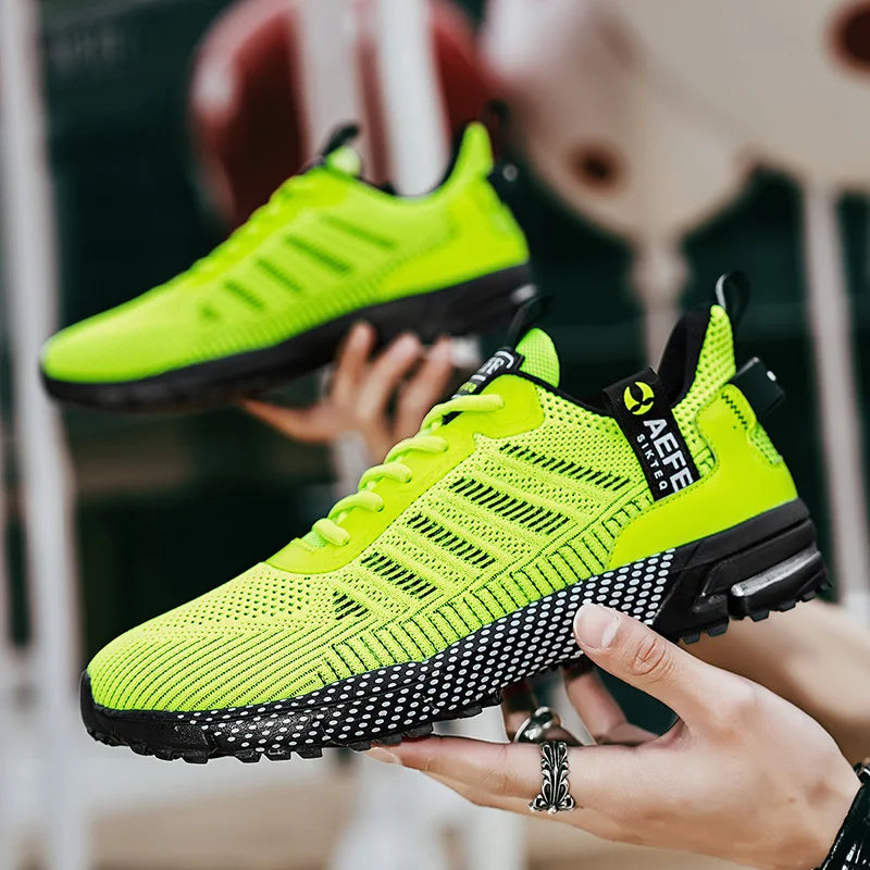 VaultHaus neon green lightweight athletic sneakers for men with breathable mesh and black sole