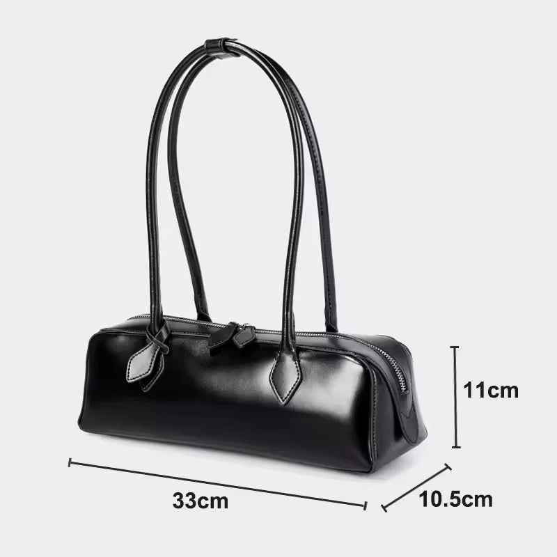 VaultHaus ladies baguette shoulder bag in black with two long handles and sleek design