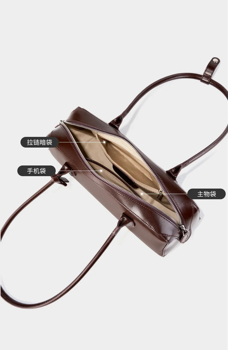 VaultHaus ladies baguette shoulder bag in brown with spacious compartments and stylish design