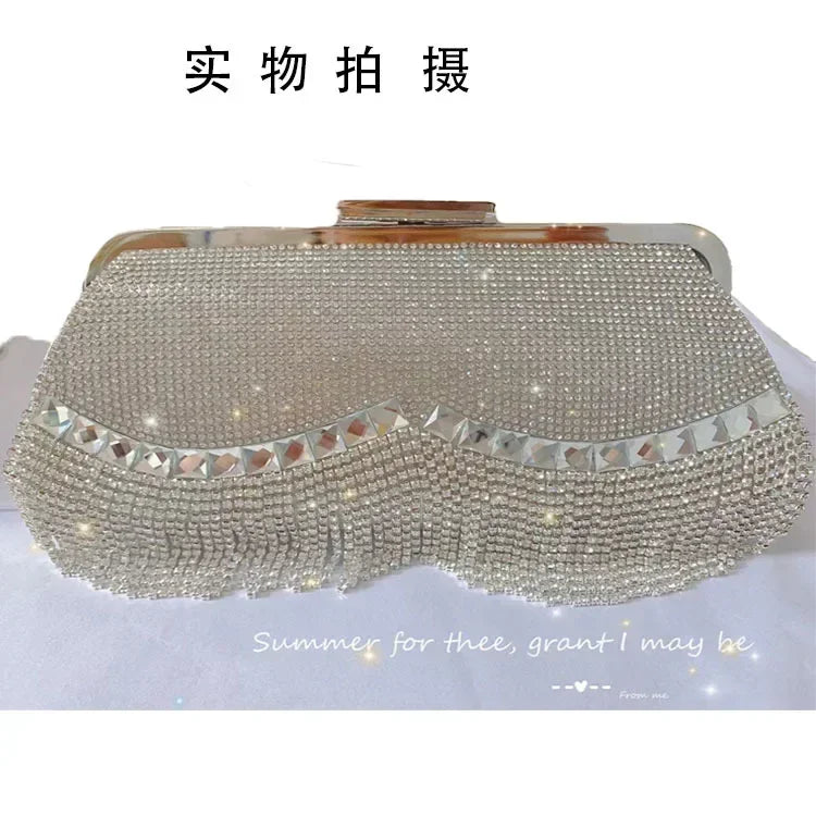 Ladies luxury evening purse with sparkling rhinestone detail and elegant silver clasp