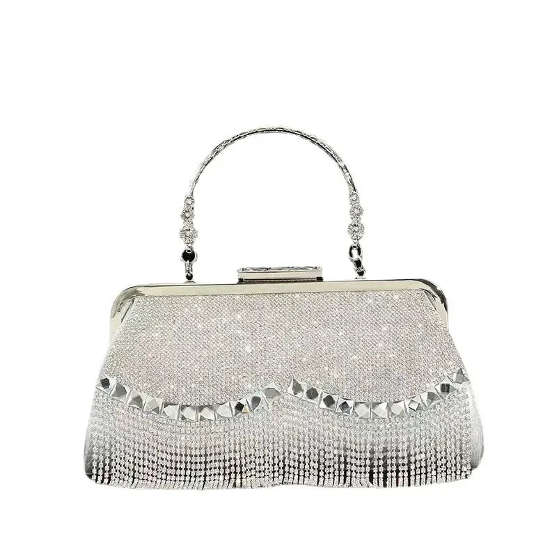 VaultHaus ladies luxury evening purse with sparkling rhinestones and elegant handle for special occasions.