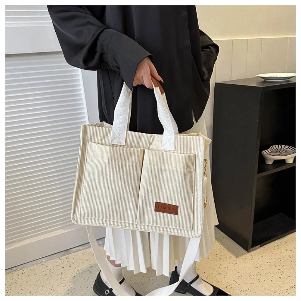 VaultHaus large capacity canvas handbag in cream with spacious pockets for everyday use