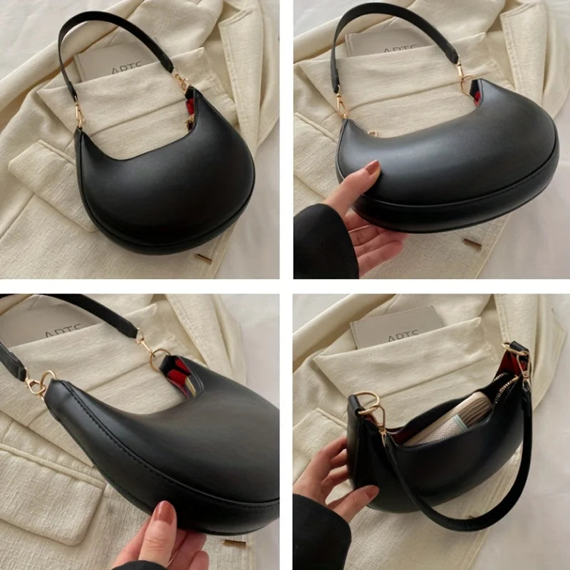VaultHaus luxury moon-shaped handbag in black with a sleek design and stylish strap
