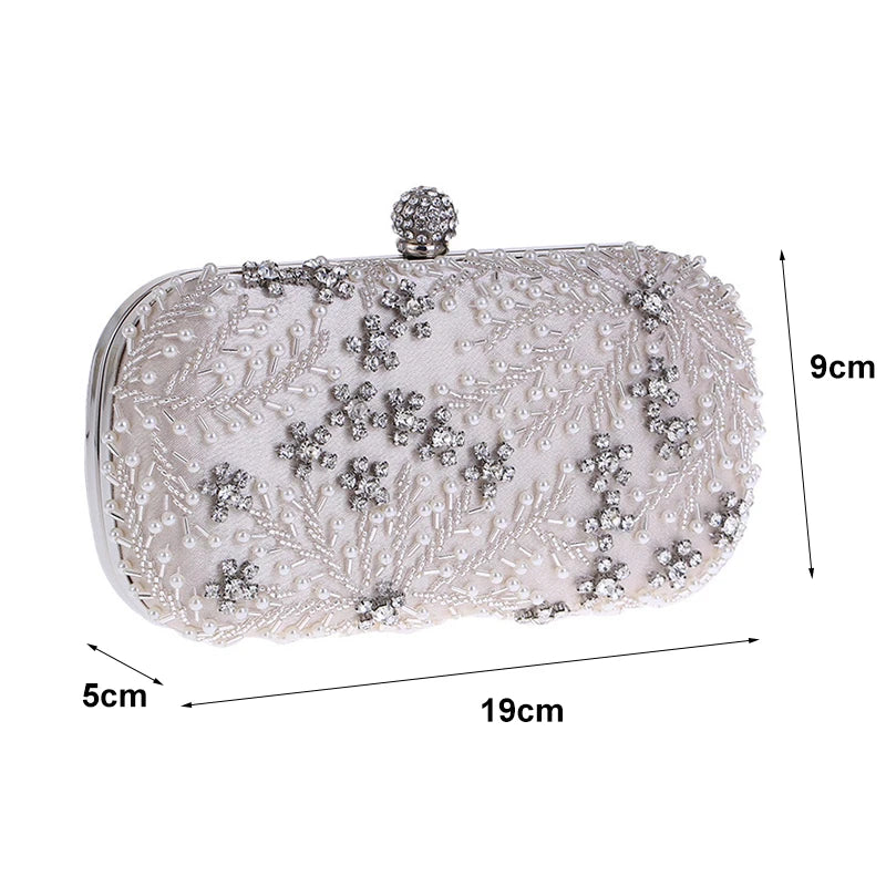 VaultHaus pearl embellished evening clutch bag with intricate floral beadwork and crystal details