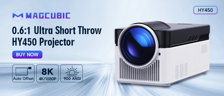 MAGCUBIC 0.6:1 Ultra Short Throw HY450 Projector featuring 720P Android projector with advanced technology