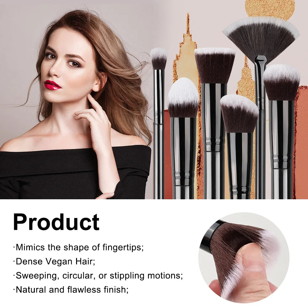 14 piece makeup brush set featuring dense vegan hair for a natural and flawless finish