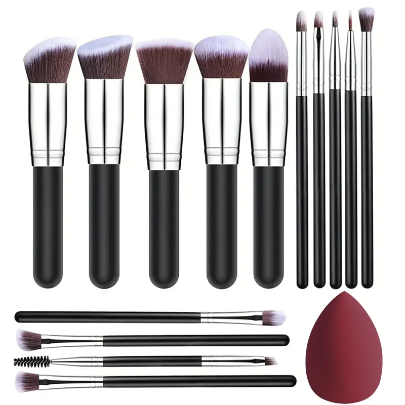 VaultHaus 14 piece makeup brush set with various brushes and a sponge for flawless application