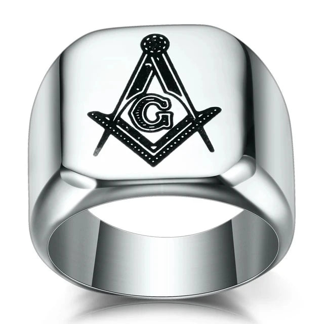 Stylish iced out masonic ring for men featuring a bold Freemason symbol design