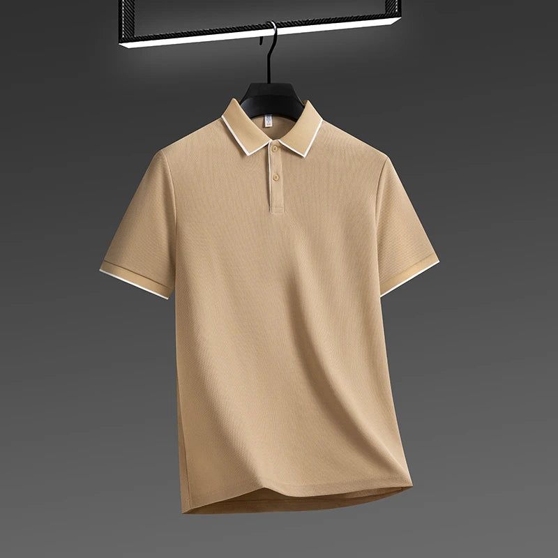 VaultHaus men's business casual polo shirt in beige with a classic fit and stylish collar