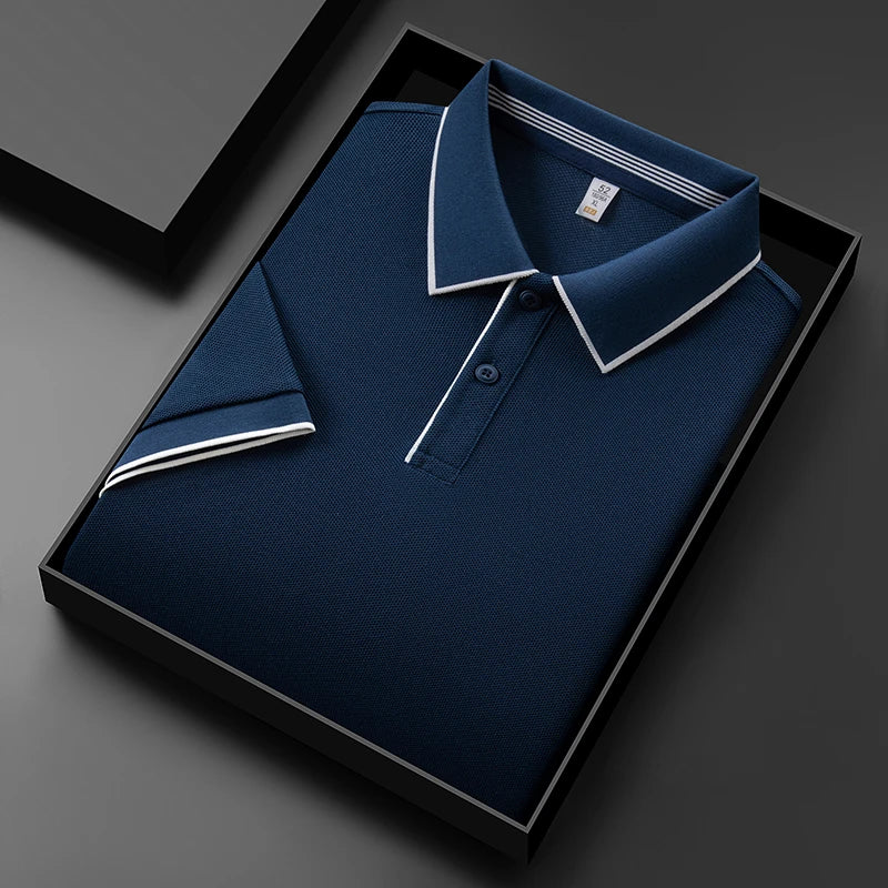 VaultHaus men's business casual polo shirt neatly folded in a black gift box