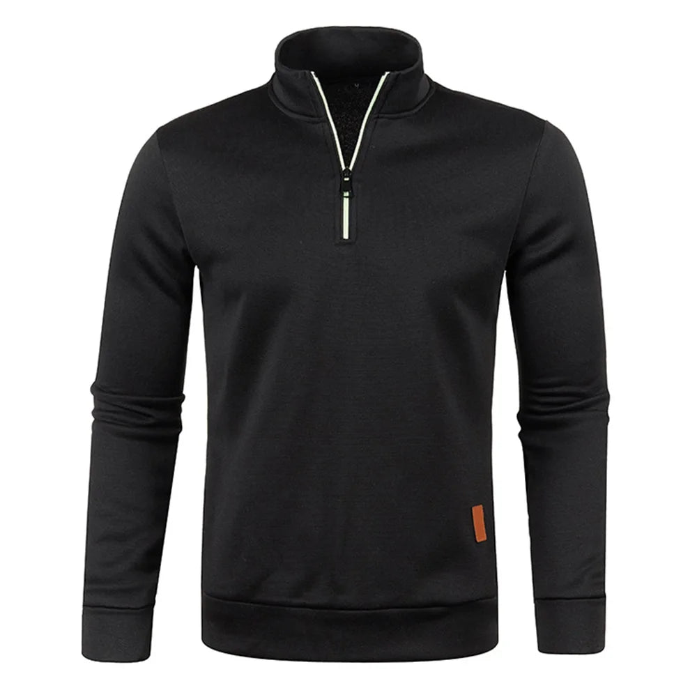 VaultHaus men's half zipper pullover in black, featuring a stylish design and comfortable fit