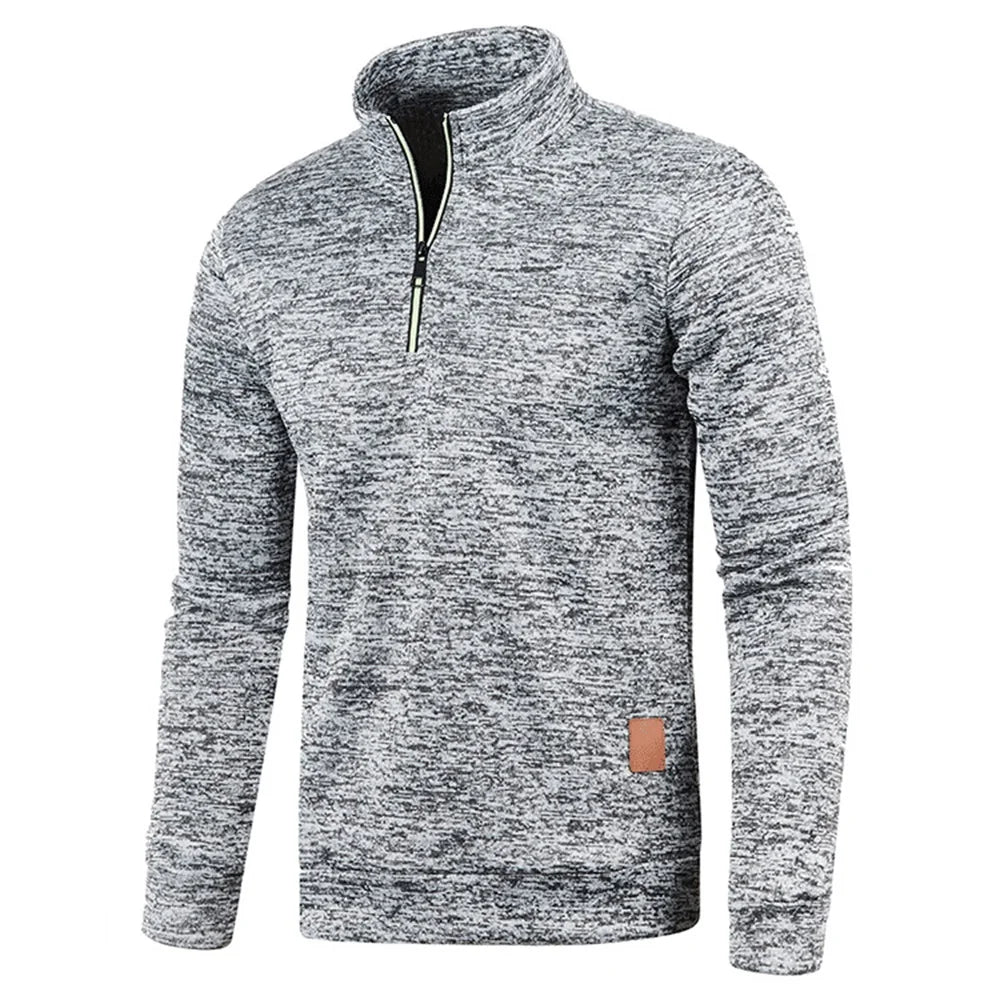 VaultHaus men's half zipper pullover in grey heather, perfect for layering or casual wear