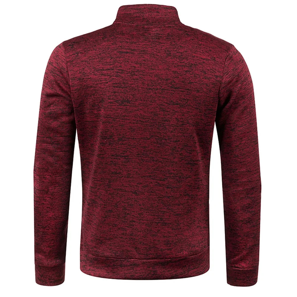 Back view of VaultHaus men's half zipper pullover in dark red, perfect for casual and sporty looks