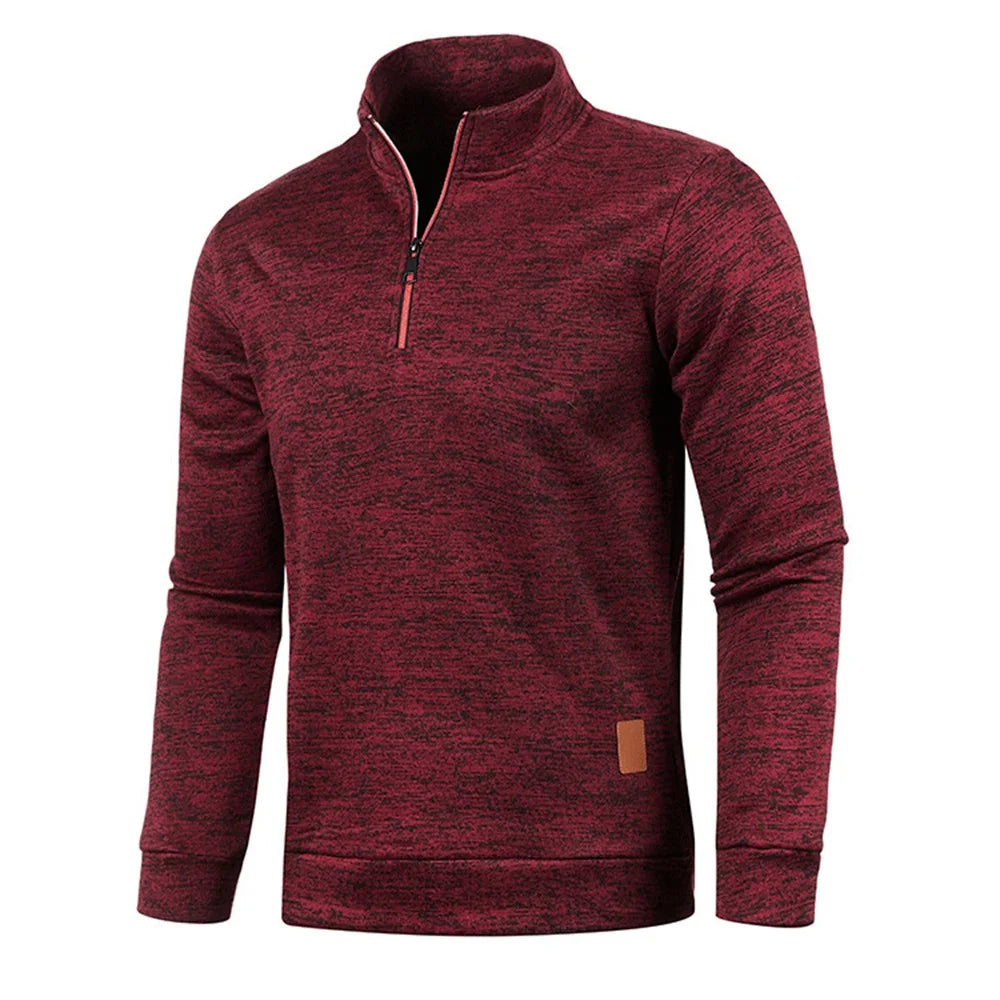 VaultHaus men's half zipper pullover in red fabric, perfect for casual layering and comfort
