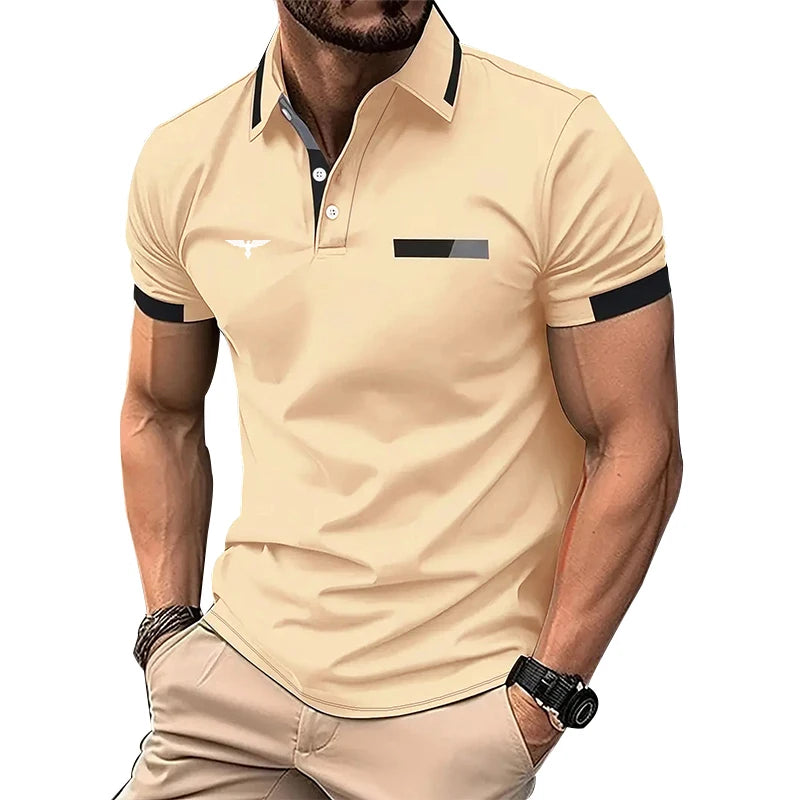VaultHaus Men's Summer Golf Polo 2024 in beige with stylish design and short sleeves