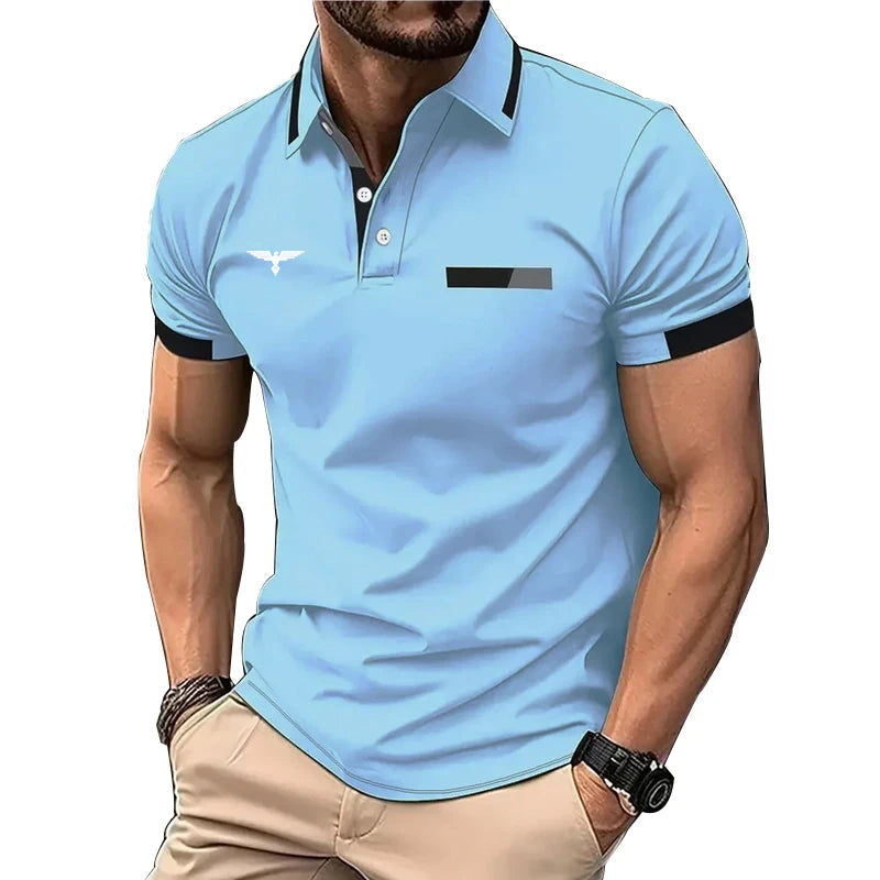 VaultHaus men's summer golf polo 2024 in light blue with stylish design for golfers