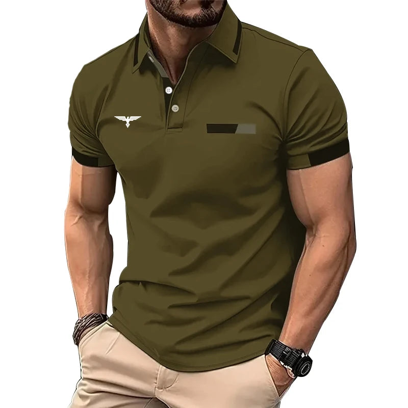 VaultHaus men's summer golf polo 2024 in olive green with stylish collar and sleek design