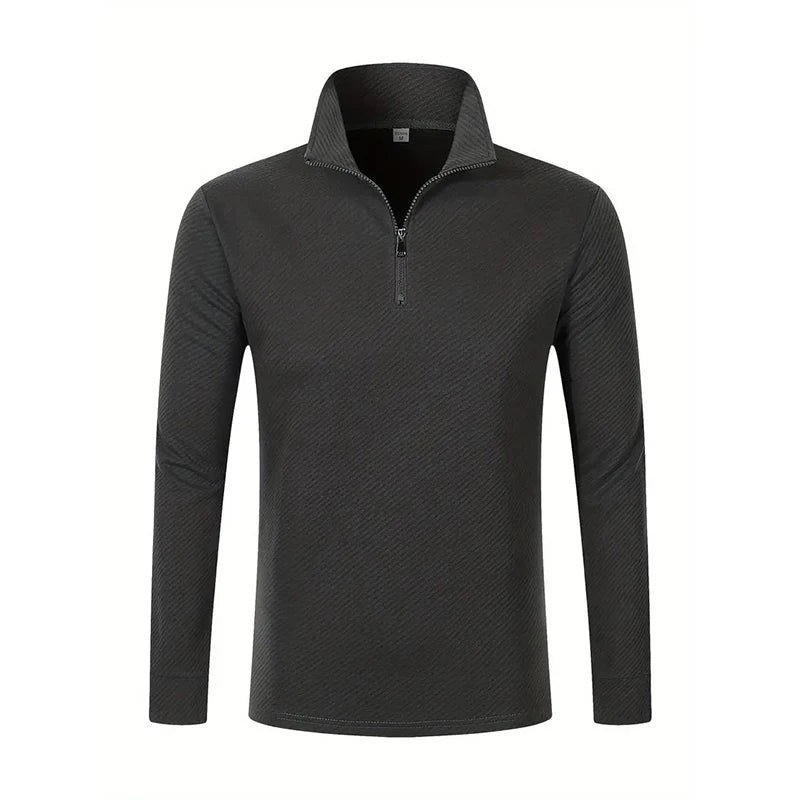 Men's business comfortable breathable polo top in dark gray with a stylish zip collar design