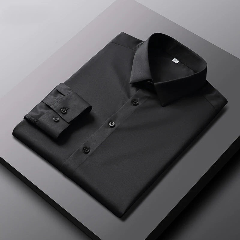 VaultHaus men's casual long sleeve non Ironing and wrinkle resistant business shirt in sleek black color