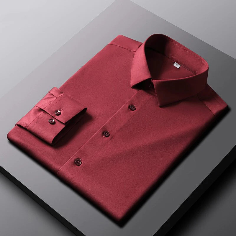 VaultHaus men's casual long sleeve non Ironing and wrinkle resistant business shirt in deep burgundy color