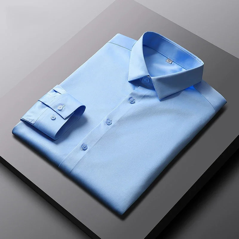 VaultHaus men's casual long sleeve non Ironing and wrinkle resistant business shirt in light blue color