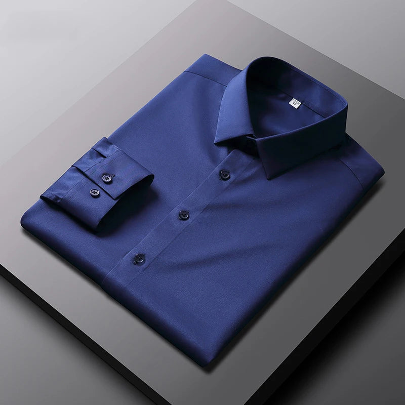 VaultHaus men's casual long sleeve non Ironing and wrinkle resistant business shirt in navy blue