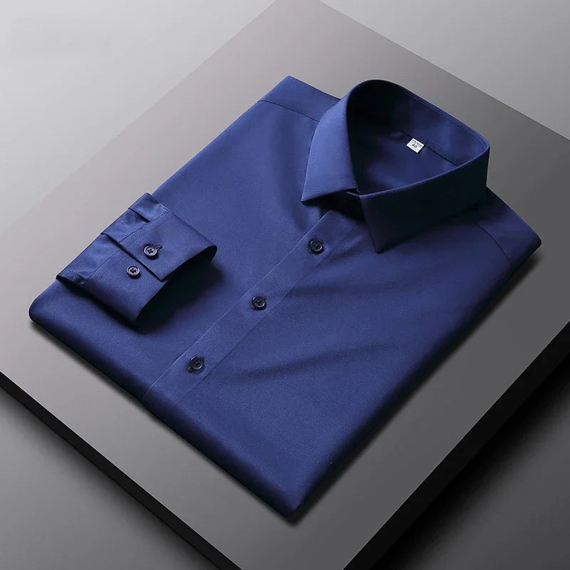 men's casual long sleeve non Ironing and wrinkle resistant business shirt in navy blue