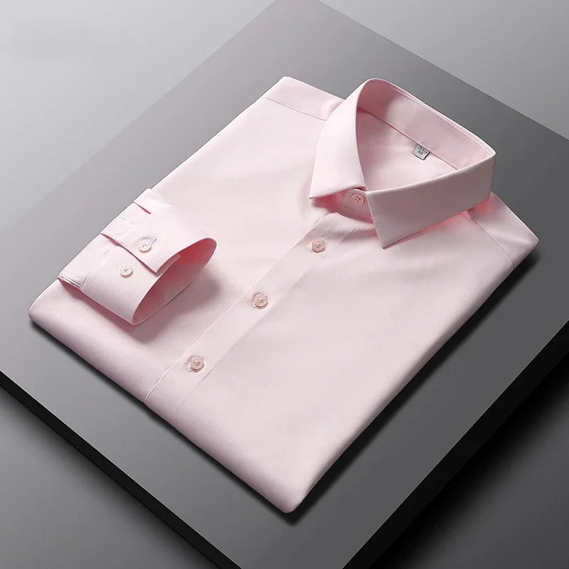 VaultHaus men's casual long sleeve non Ironing and wrinkle resistant business shirt in soft pink color