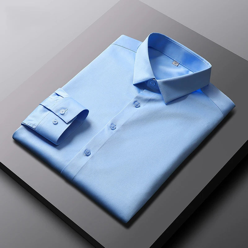 VaultHaus men's casual long sleeve non Ironing and wrinkle resistant business shirt in light blue