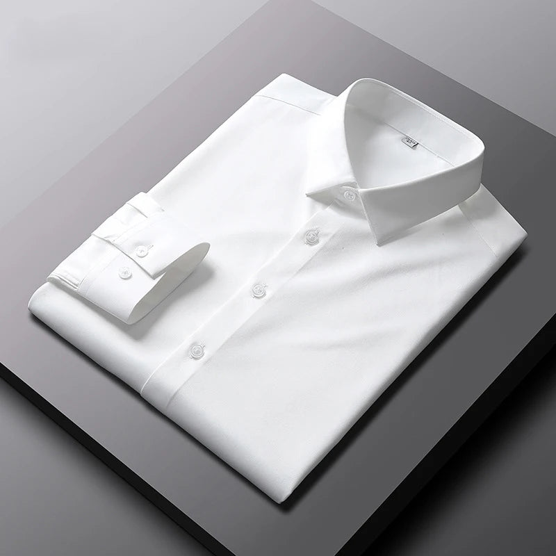 VaultHaus men's casual long sleeve non Ironing and wrinkle resistant business shirt in crisp white