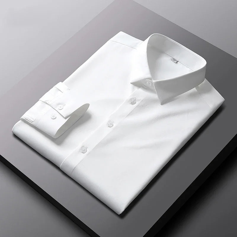 VaultHaus men's casual long sleeve non Ironing and wrinkle resistant business shirt in crisp white color