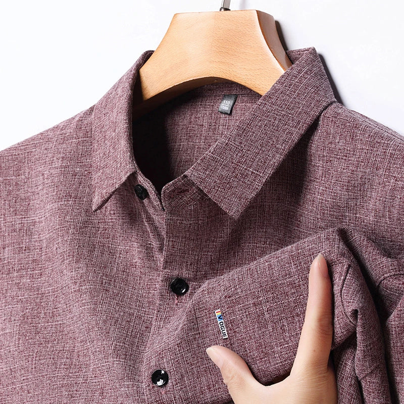 VaultHaus Men's Casual Long Sleeved Wrinkle Resistance No Ironing Printed Shirt in burgundy with unique texture