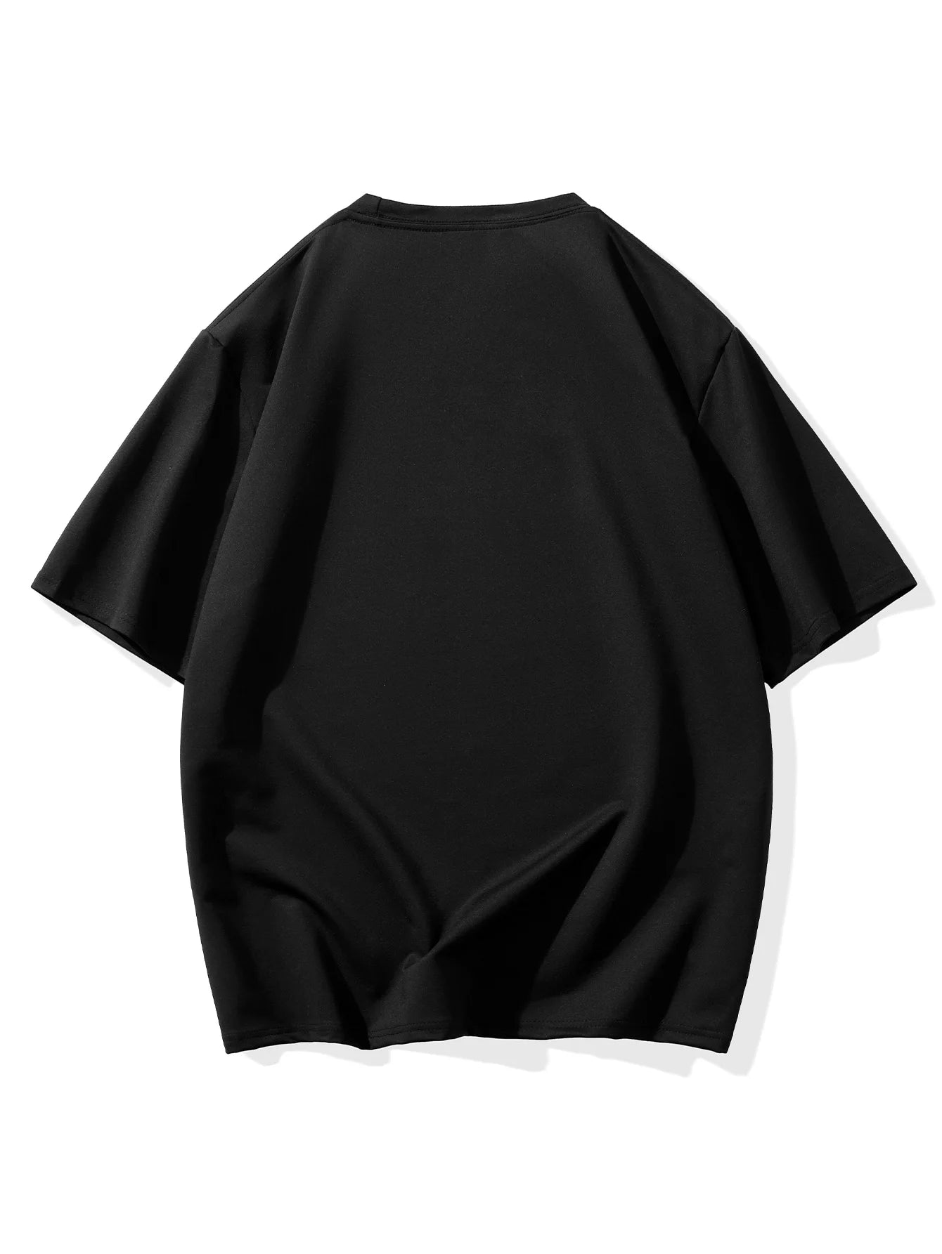Back view of a black men's cotton oversized t-shirt from VaultHaus with a relaxed fit