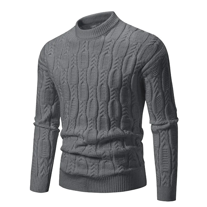 VaultHaus men's crew neck sweater in gray with textured cable knit design for stylish comfort
