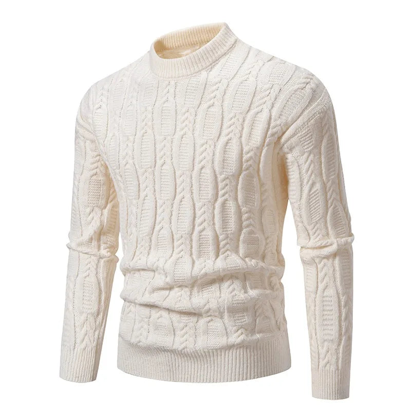 VaultHaus men's crew neck sweater in cream with a textured cable knit design for stylish comfort