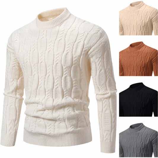 VaultHaus men's crew neck sweater in cream with cable knit design, available in multiple colors
