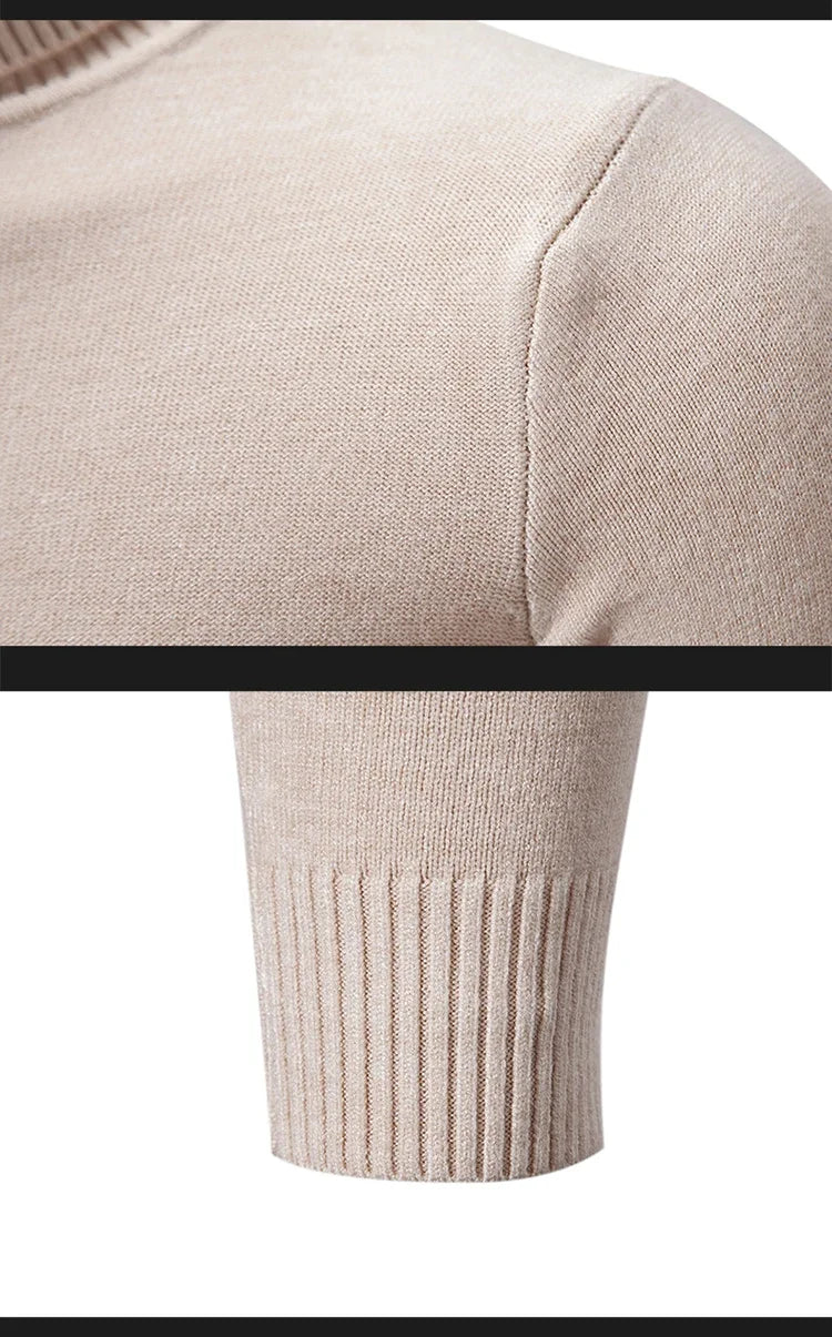 VaultHaus men's half neck sweater in beige with ribbed sleeves for a stylish look
