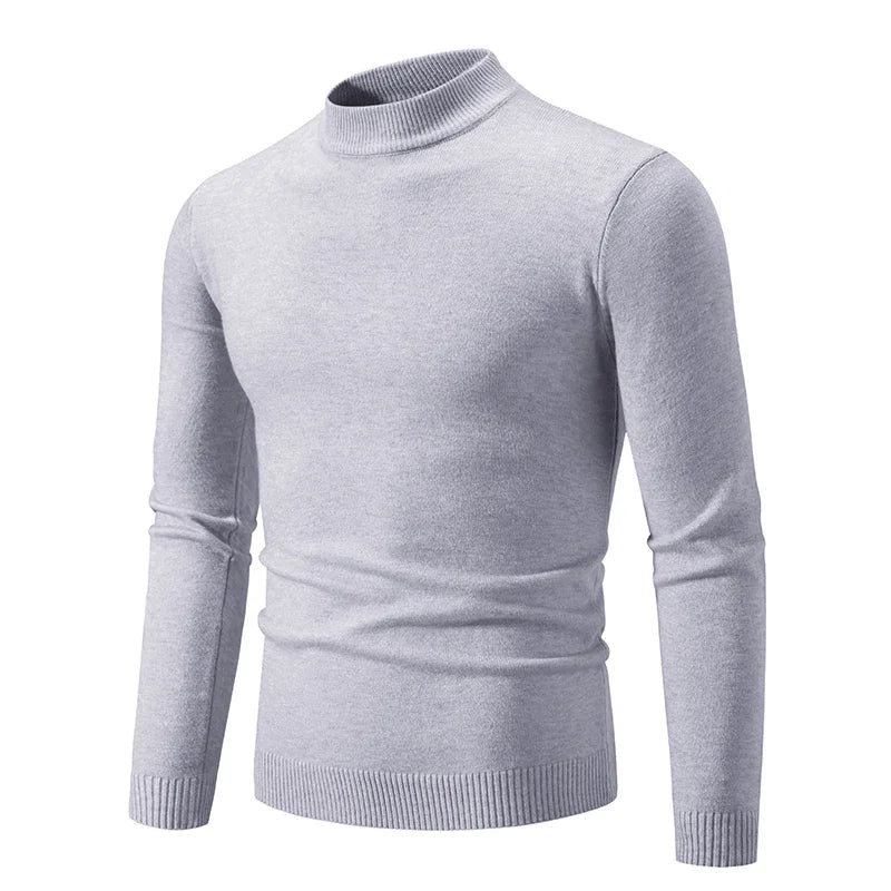 VaultHaus men's half neck sweater in light gray, perfect for stylish layering during cooler weather