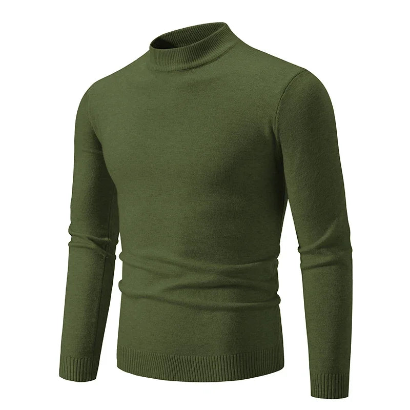 VaultHaus men's half neck sweater in green, offering stylish comfort for casual occasions