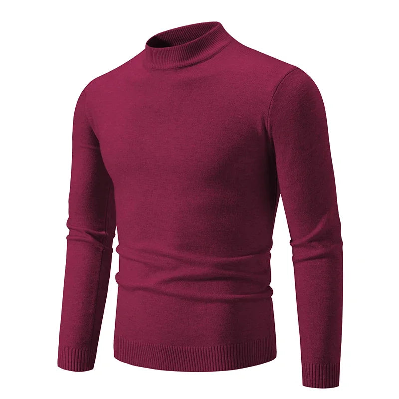 Men's half neck sweater in rich burgundy color, perfect for casual and smart-casual styling