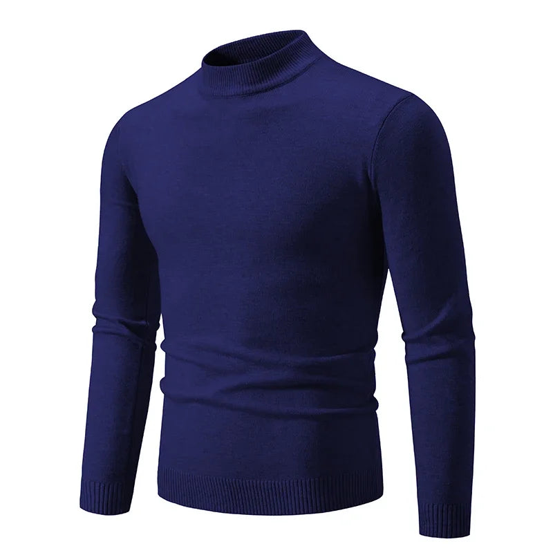 VaultHaus men's half neck sweater in navy blue, perfect for casual outings or layering