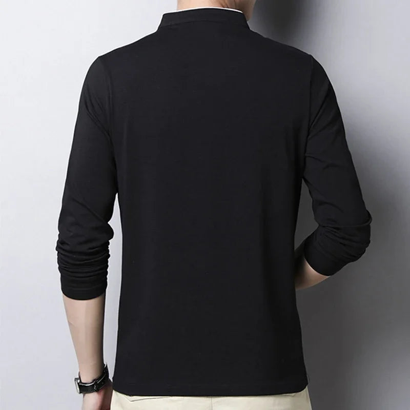 Men's long sleeve polo shirt in black from VaultHaus, perfect for casual and semi-formal occasions